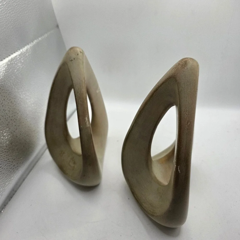 Vintage MCM Sculptural Triangle Bookends Pair Stone Composite Atomic Modernist